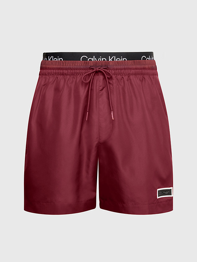 brown double waistband swim shorts - core solids for men calvin klein
