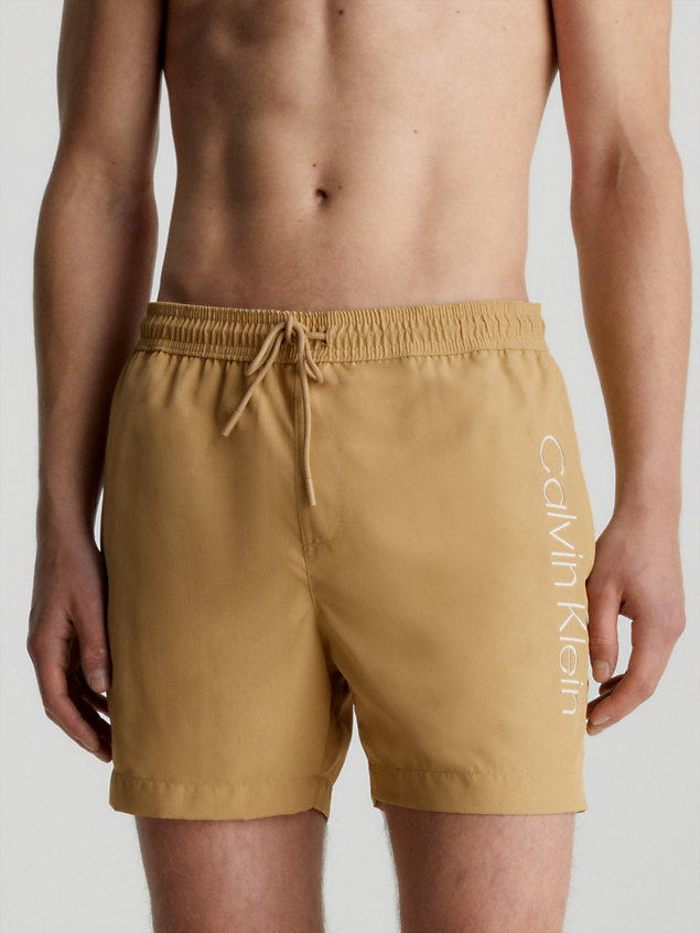 beige medium drawstring swim shorts - core logo for men calvin klein