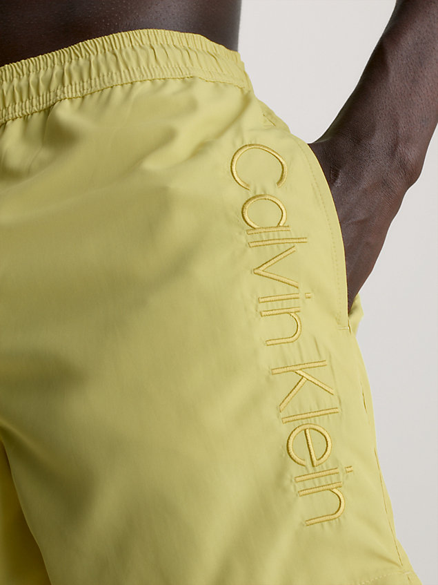 gold medium drawstring swim shorts - core logo for men calvin klein