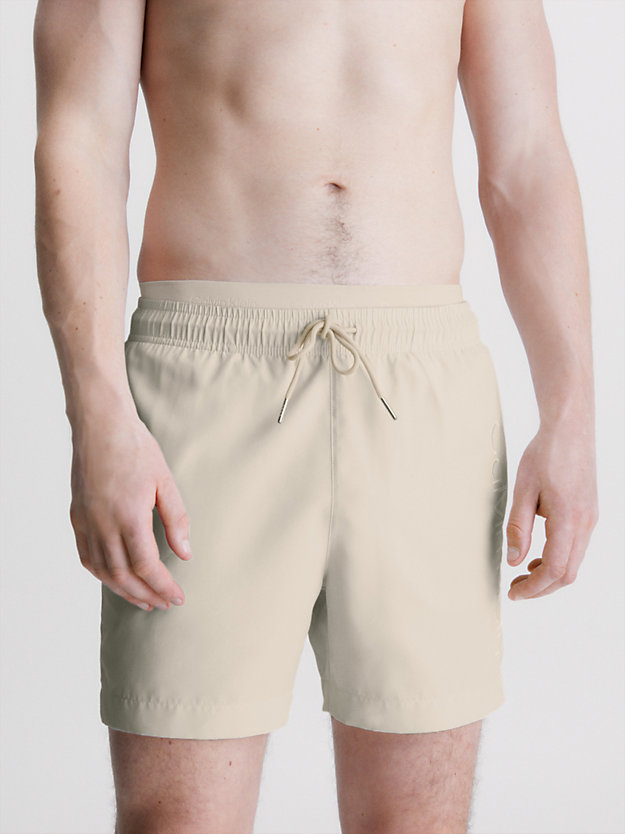 STONY BEIGE Double Waistband Swim Shorts - Core Logo for men CALVIN KLEIN