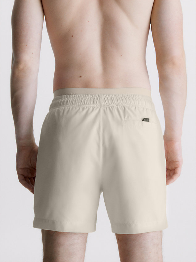beige double waistband swim shorts - core logo for men calvin klein