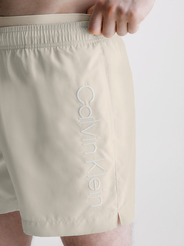 beige double waistband swim shorts - core logo for men calvin klein