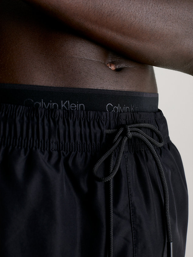 black double waistband swim shorts - core logo for men calvin klein