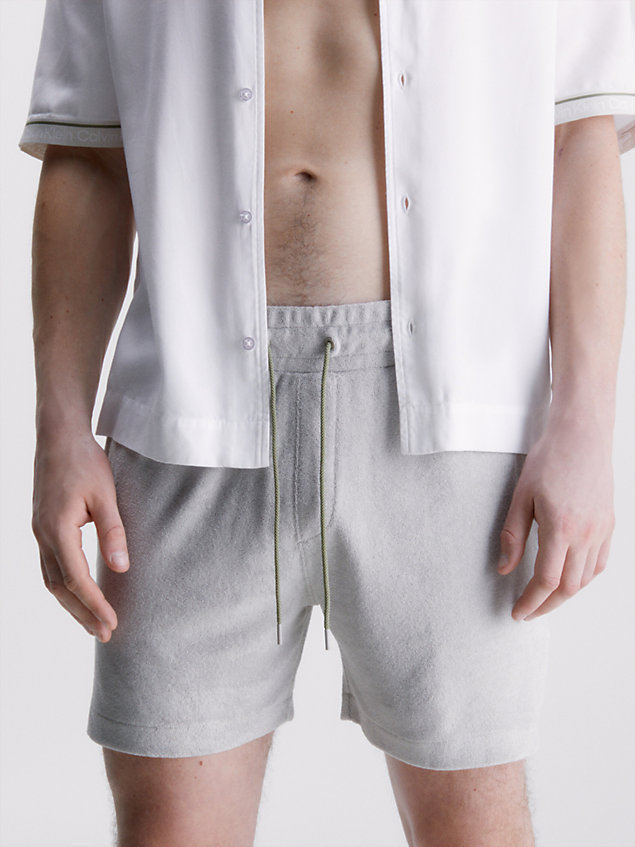 grey towelling beach shorts - logo tape for men calvin klein