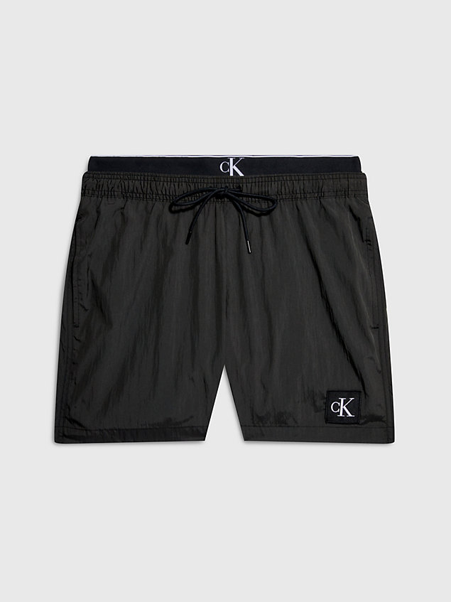 black double waistband swim shorts - ck nylon for men calvin klein
