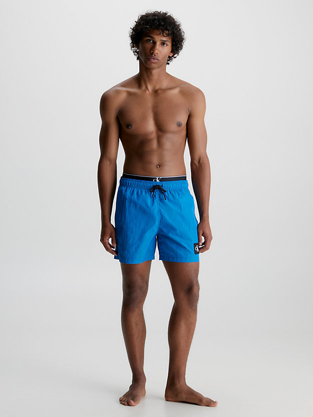 unity blue double waistband swim shorts - ck nylon for men calvin klein