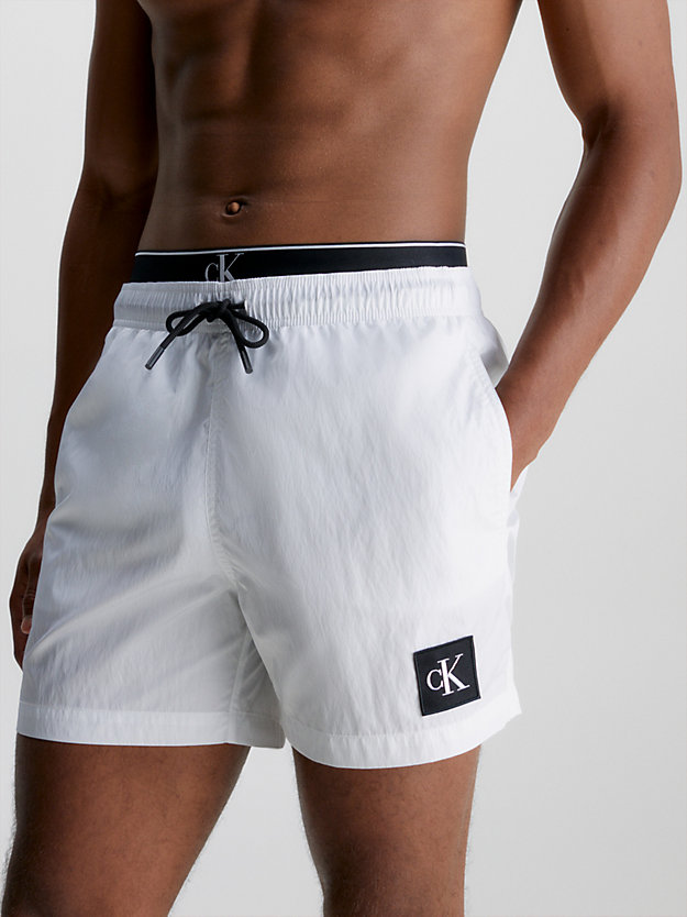 pvh classic white double waistband swim shorts - ck nylon for men calvin klein