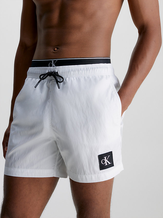 pantaloncini da bagno corti con fascia in vita doppia - ck nylon white da uomo calvin klein