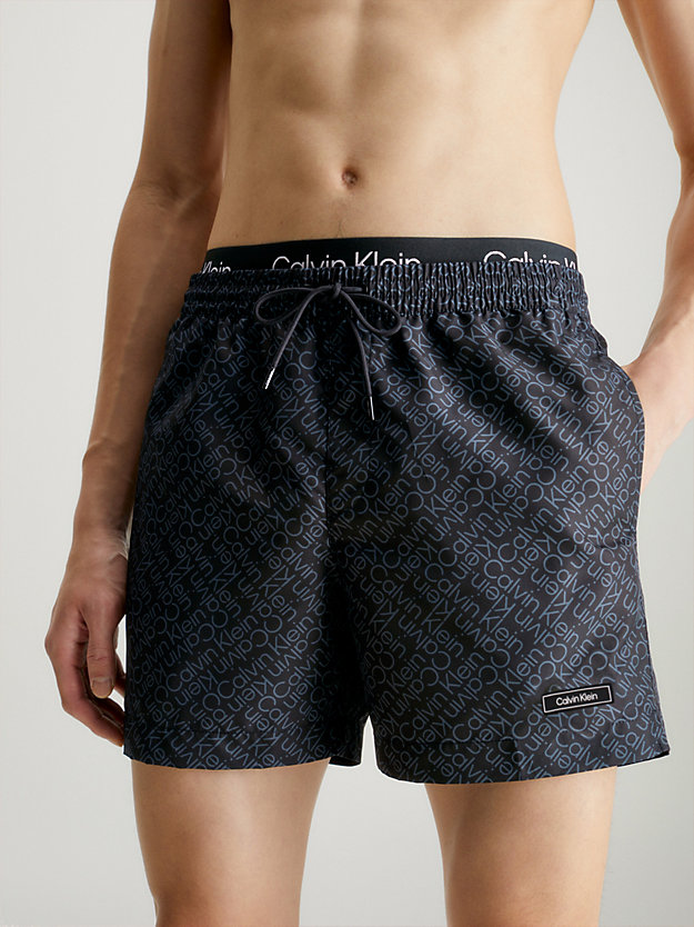 zigzag logo grey aop double waistband swim shorts - core solids for men calvin klein