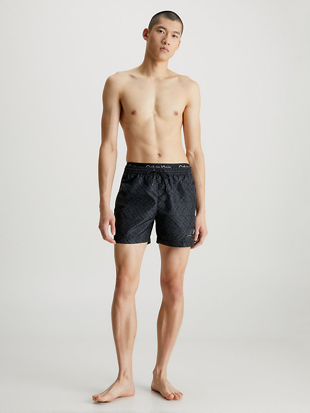 zigzag logo grey aop double waistband swim shorts - core solids for men calvin klein