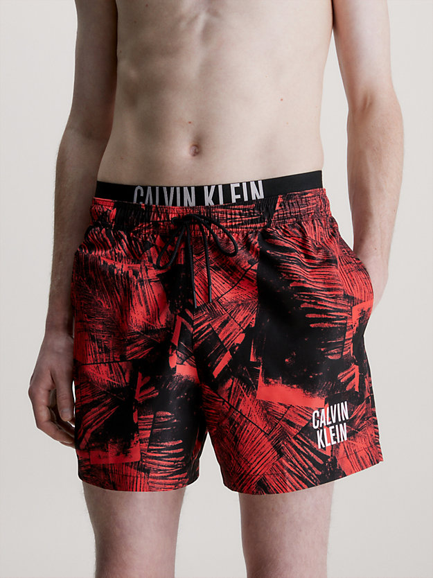 ip palm collage red aop double waistband swim shorts - intense power for men calvin klein