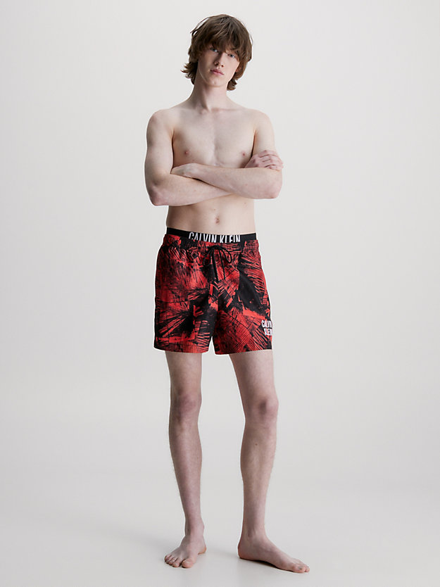 ip palm collage red aop double waistband swim shorts - intense power for men calvin klein