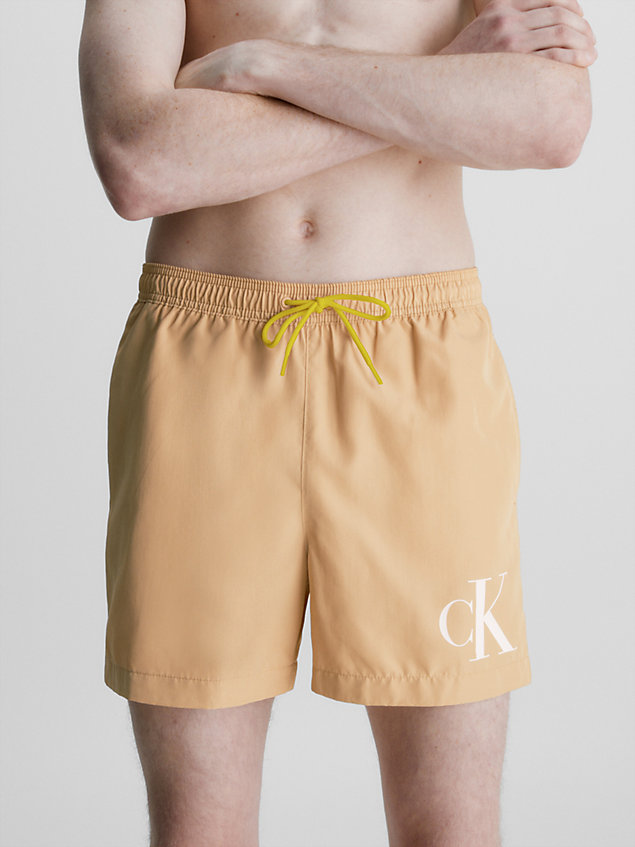 beige medium drawstring swim shorts - ck monogram for men calvin klein