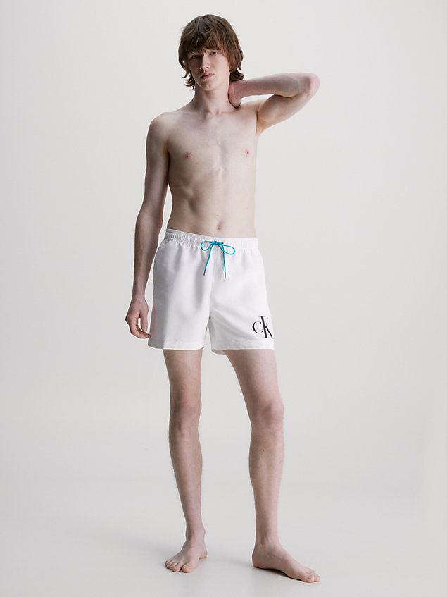 pantaloncini da bagno con cordoncino medio - ck monogram white da uomo calvin klein