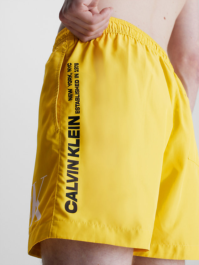 yellow medium drawstring swim shorts - ck monogram for men calvin klein