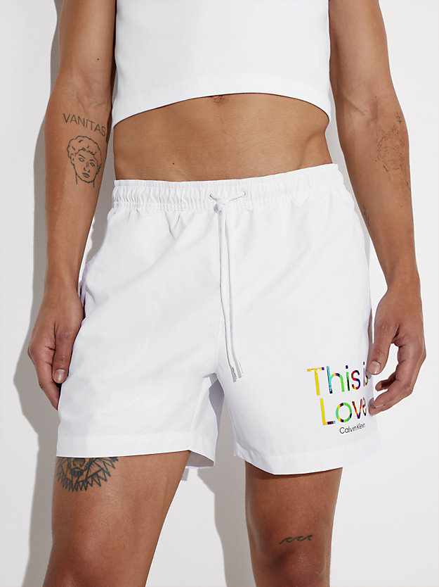 pvh classic white medium drawstring swim shorts - pride for men calvin klein
