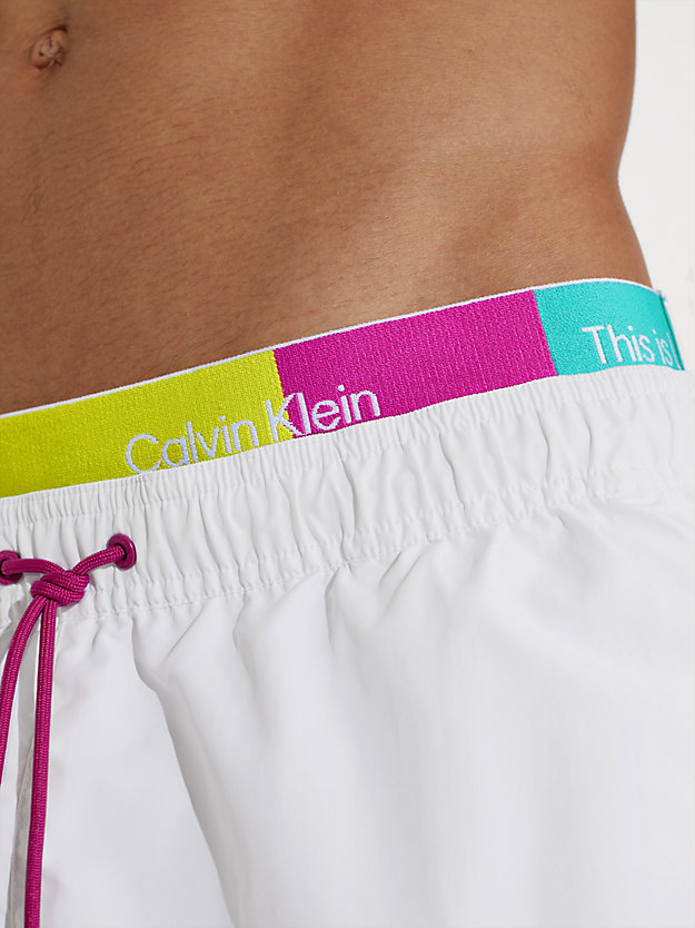 PVH CLASSIC WHITE Double Waistband Swim Shorts - Pride for men CALVIN KLEIN