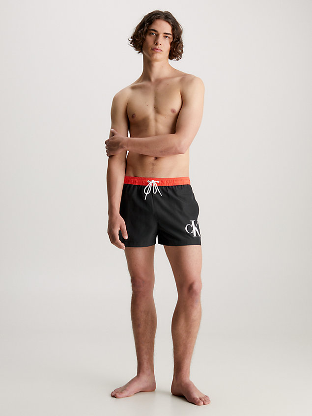 black short drawstring swim shorts - ck monogram for men calvin klein