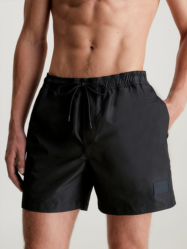 black medium drawstring swim shorts - steel for men calvin klein