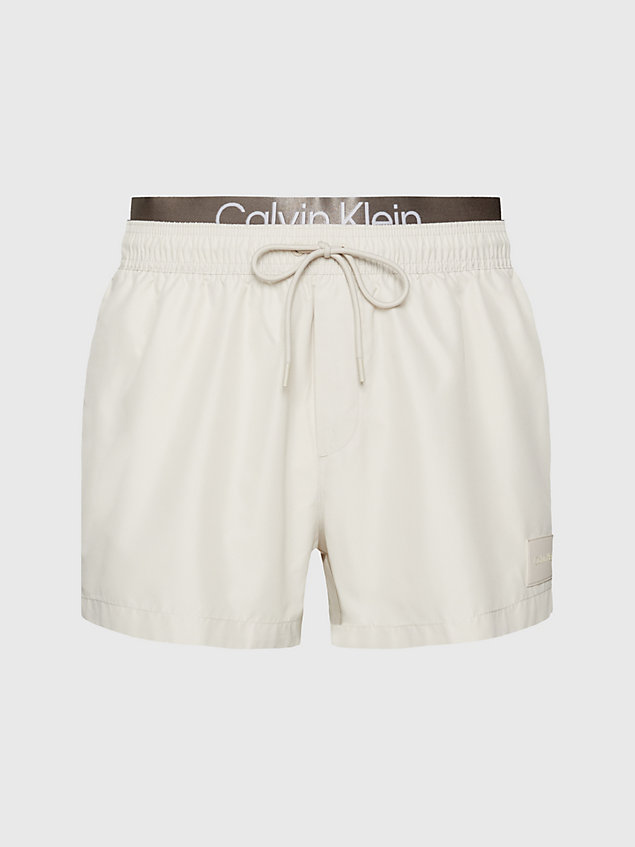 beige double waistband swim shorts - steel for men calvin klein