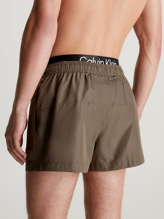 brown double waistband swim shorts - steel for men calvin klein