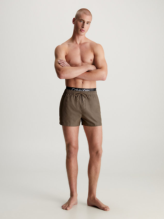 brown double waistband swim shorts - steel for men calvin klein