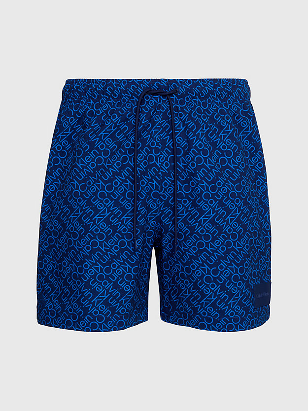 zigzag logo blu aop medium drawstring swim shorts - ck prints for men calvin klein