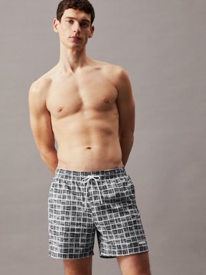 grid stroke b/w aop medium drawstring swim shorts - ck prints for men calvin klein