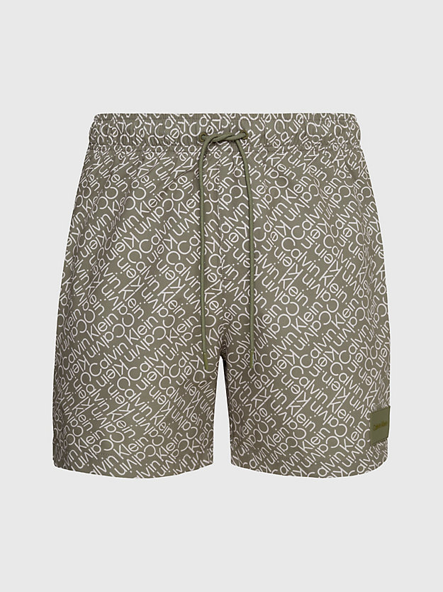 zigzag logo green aop medium drawstring swim shorts - ck prints for men calvin klein