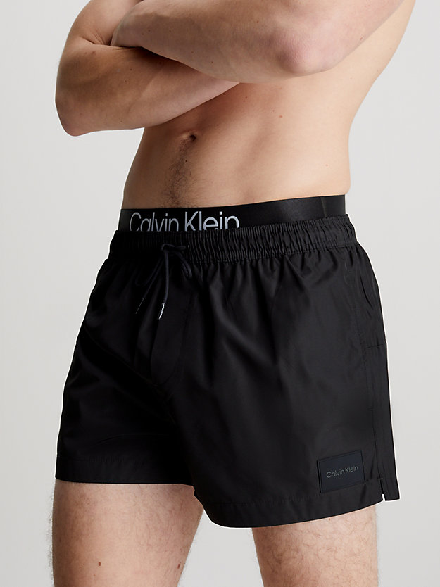 pvh black double waistband swim shorts - ck steel for men calvin klein
