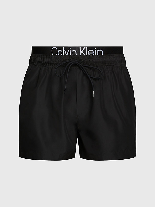 black szorty kąpielowe z podwójnym paskiem - ck steel dla mężczyźni - calvin klein