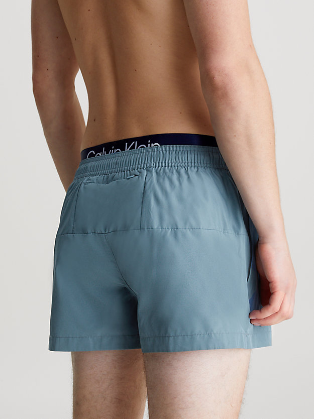 muted cerulean double waistband swim shorts - ck steel for men calvin klein