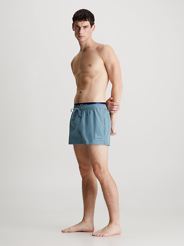 muted cerulean double waistband swim shorts - ck steel for men calvin klein