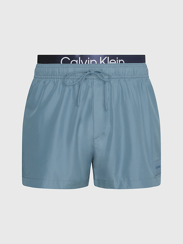 pantaloncini da bagno corti con fascia in vita doppia - ck steel blue da uomini calvin klein