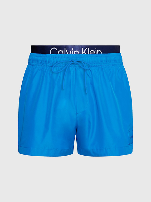 blue szorty kąpielowe z podwójnym paskiem - ck steel dla mężczyźni - calvin klein