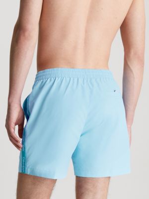 pleasant blue medium drawstring swim shorts - logo tape for men calvin klein