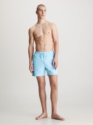 pleasant blue medium drawstring swim shorts - logo tape for men calvin klein