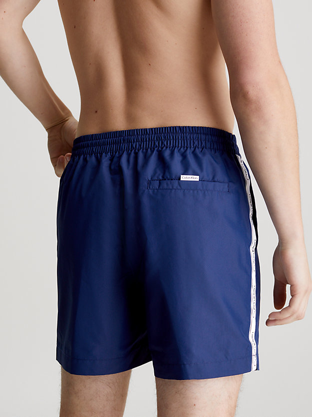 signature navy medium drawstring swim shorts - logo tape for men calvin klein