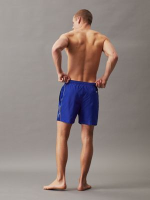 midnight lagoon medium drawstring swim shorts - logo tape for men calvin klein