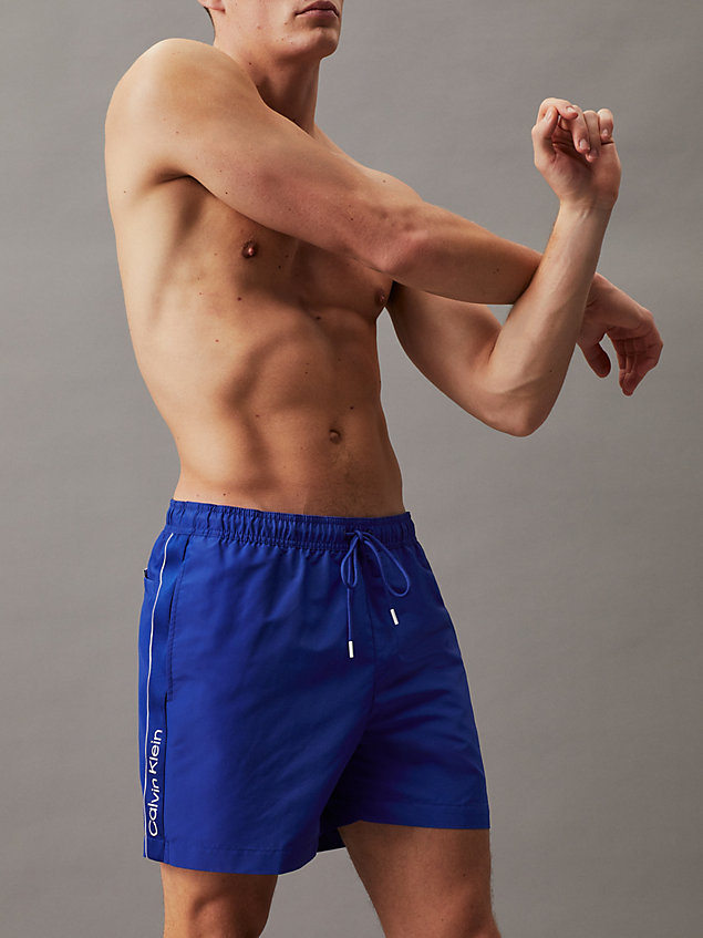 blue medium drawstring swim shorts - logo tape for men calvin klein