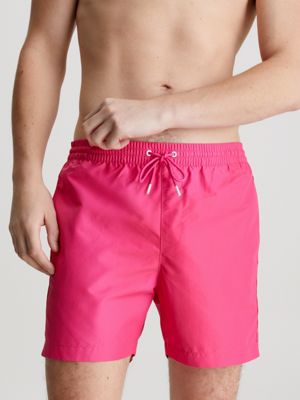 fuchsia fedora medium drawstring swim shorts - logo tape for men calvin klein