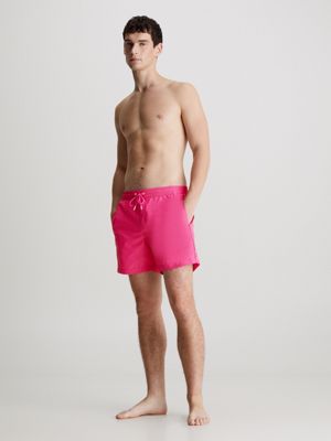 fuchsia fedora medium drawstring swim shorts - logo tape for men calvin klein