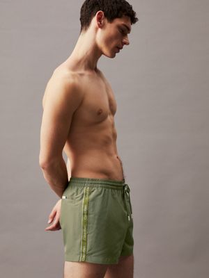 battle green short drawstring swim shorts - logo tape for men calvin klein