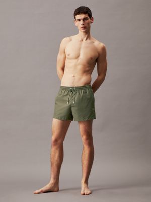 battle green short drawstring swim shorts - logo tape for men calvin klein