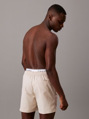 stony beige double waistband swim shorts for men calvin klein