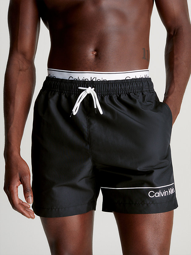 pvh black double waistband swim shorts for men calvin klein