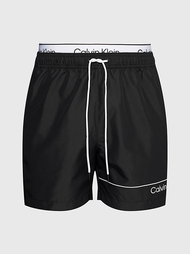 pvh black double waistband swim shorts for men calvin klein