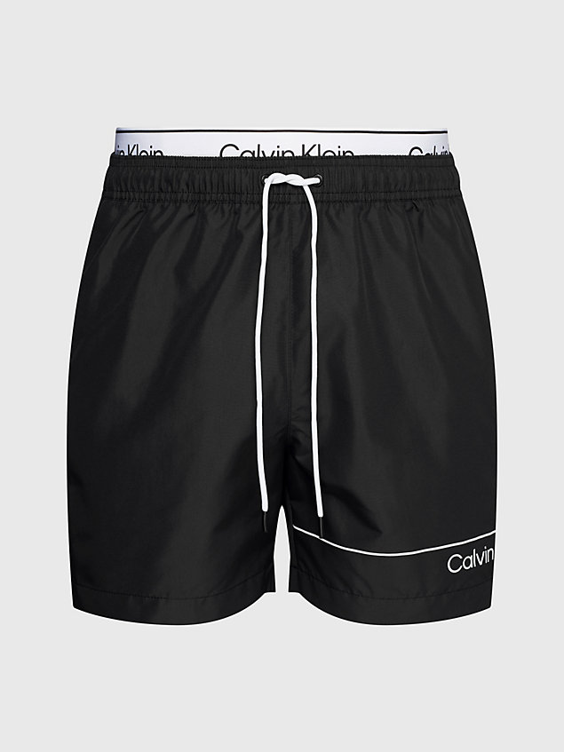 black double waistband swim shorts for men calvin klein