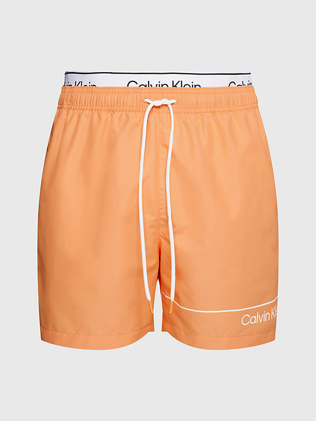 orange double waistband swim shorts for men calvin klein