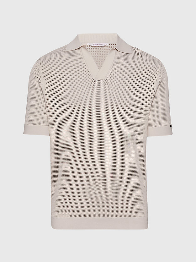 stony beige open knit beach polo shirt for men calvin klein